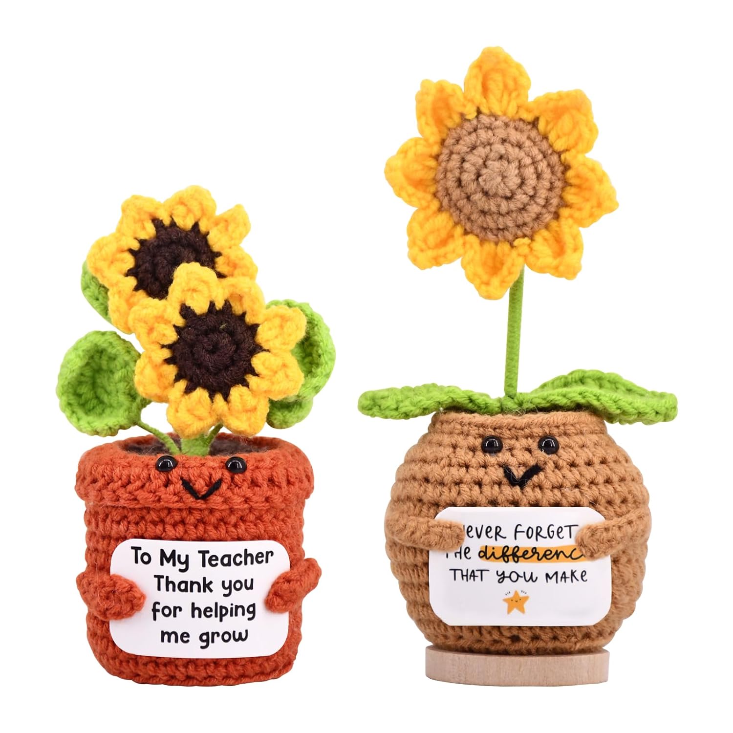 2 Pcs Handmade Positive Sunflower Crochet Artificial Flowers Decorations Sunflower Gift For Women Men Mom Graduation Teacher Appreciation Birthday (Nftd/Tmt)