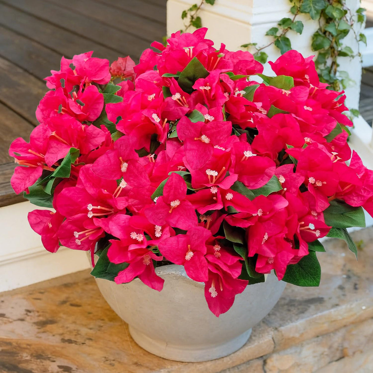 8 Bundles Artificial Flowers For Outdoors Uv Resistant Fake Bougainvillea Silk Flower Faux Plants For Porch Balcony Patio Garden Home Decor (Rose Red)