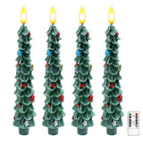 Christmas Flameless Candles Set Of 4, Flickering Christmas Tree Taper Candles With Remote & Timer, Dimmable Real Wax Electric Candles Battery Operated, Led Candlesticks For Home Xmas Decor (Green)