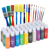 Kids Tempera Paint Set | Value Pack Includes 40 Washable Non-Toxic Colorful Paints (2Oz Bottles) & 15 Brushes | Metallic, Neon, Glow In The Dark, Glitter Paints | Paint For Arts & Crafts, Fun Projects