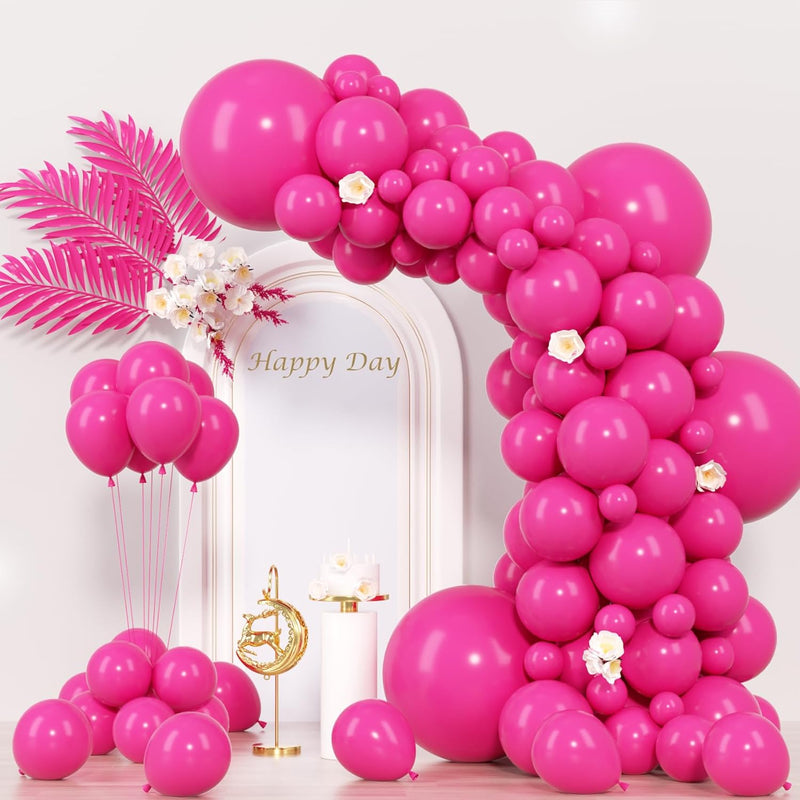 130Pcs Hot Pink Balloons Different Sizes 18" 12" 10" 5" Dark Pink Ball