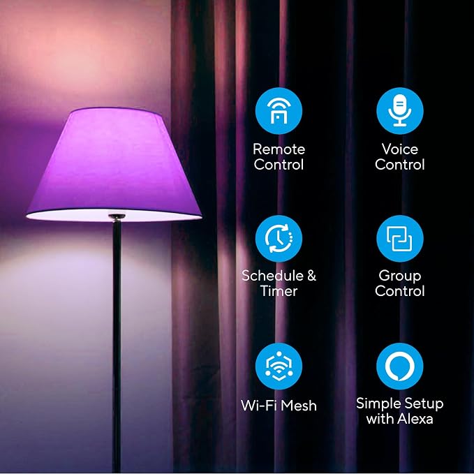 A19 Smart Light Bulbs 4 Pack 1100LM RGB WiFi Mesh Bluetooth Color Changing Alexa Google Compatible 90+ CRI