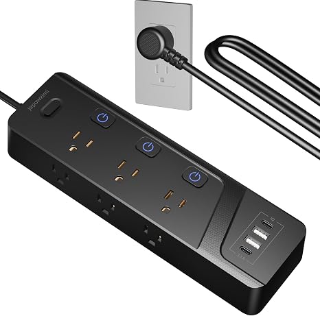 6 Outlet Surge Protector Power Strip 4 USB Ports 6FT Flat Plug Individual Switches 1500J