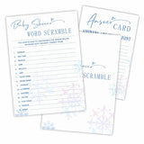 Baby Shower Word Scramble Game Kit, 30 Double Sided Fill-In Winter Snowflakes Cards With Answer Card - Holiday Party Favor & Decorations, Gender Reveal Game & A07