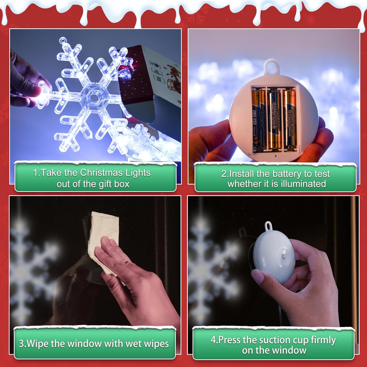 5Pcs Christmas Window Lights Decorations With Timer,Battery Powered Christmas Hanging White Lighted Snowflake Shaped Led
