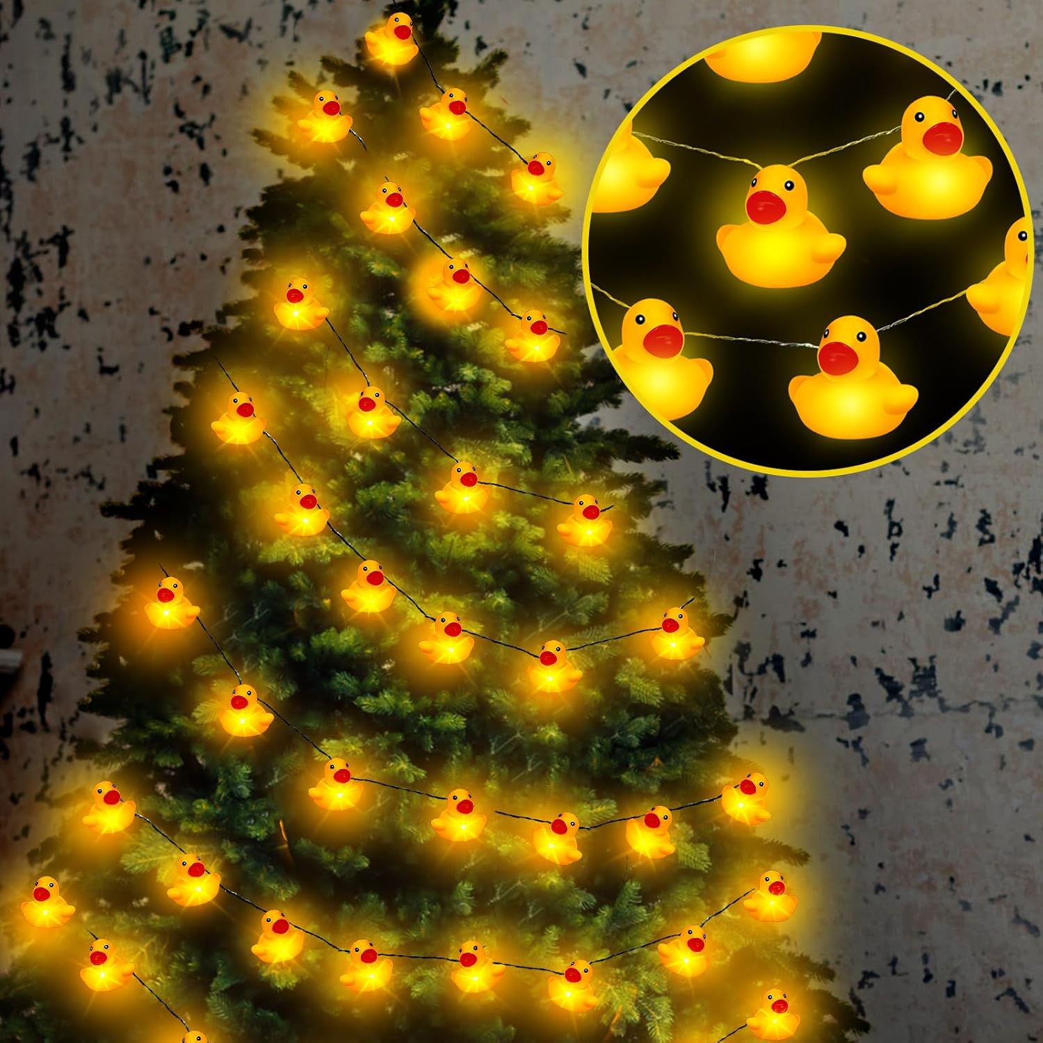 60/100 Led Rubber Duck String Lights For Christmas Tree Duck Battery Operated String Lights Decorative For Xmas Holiday