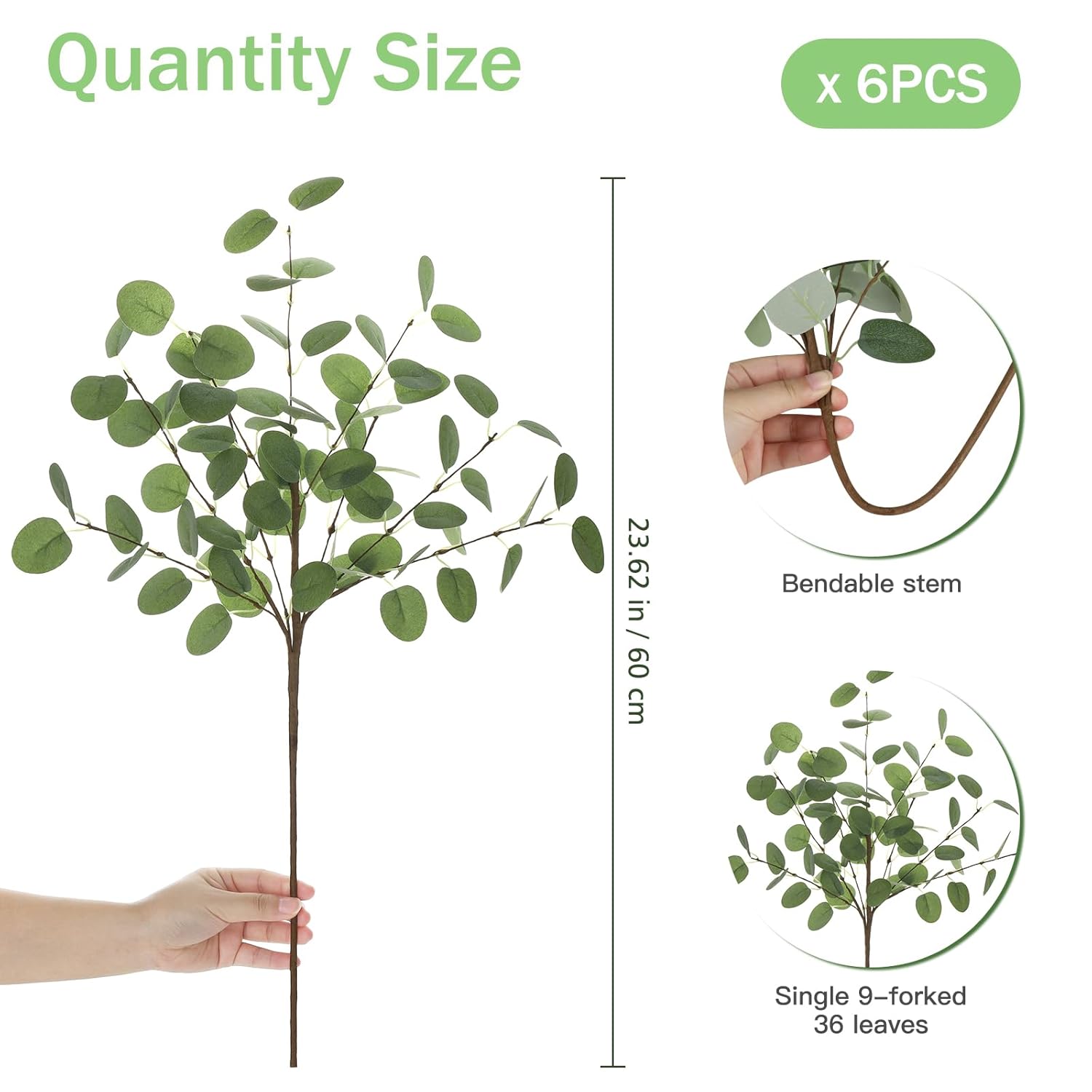 6Pcs Eucalyptus Stems Greenery Stems Fake Leaves Artificial Silk Flowers Bouquet Faux Branches Centerpiece Flores Plants For Home Party Decor Wedding Decoration
