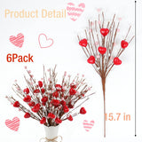Valentines Day Decor, 6 Pack Red Heart Shaped Picks For Valentines Day Decoration, Valentines Day Picks For Home Table Decor, Valentines Day Gifts Party Decor