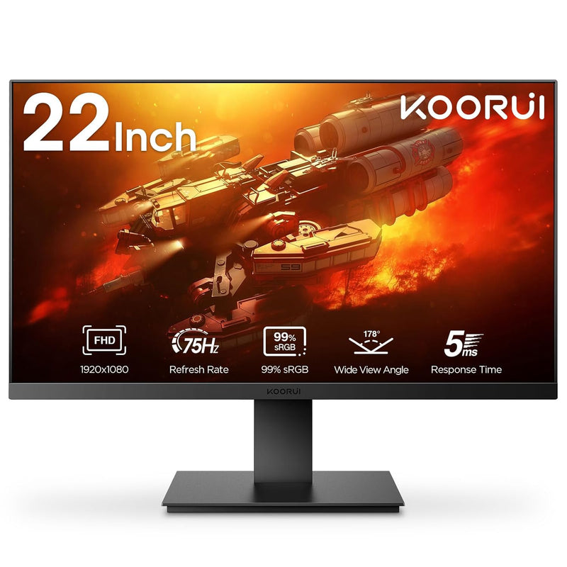 Computer Monitors 22 Inch, Full Hd (1920 X 1080) 75Hz Monitor, Ultra Thin Beze