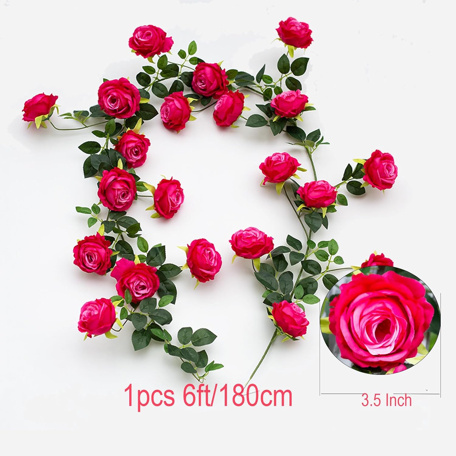Bendable Artificial Flower Garland Faux Rose Vine Hanging Floral Garland For Wall Decor Trellis Fence Home Room Garden Wedding Decoration(Fuchsia, 2Pcs)