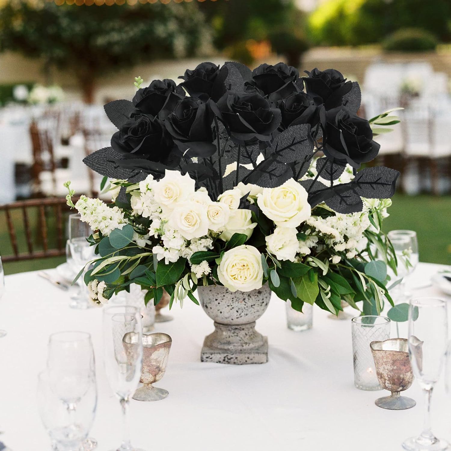 5Pcs Roses Artificial Flowers, Black Roses Artificial Flowers Fake Flower Silk Stem Realistic Blossom Flora For Diy Home Office Bridal Wedding Bouquet Centerpiece Party Outdoor Decoration