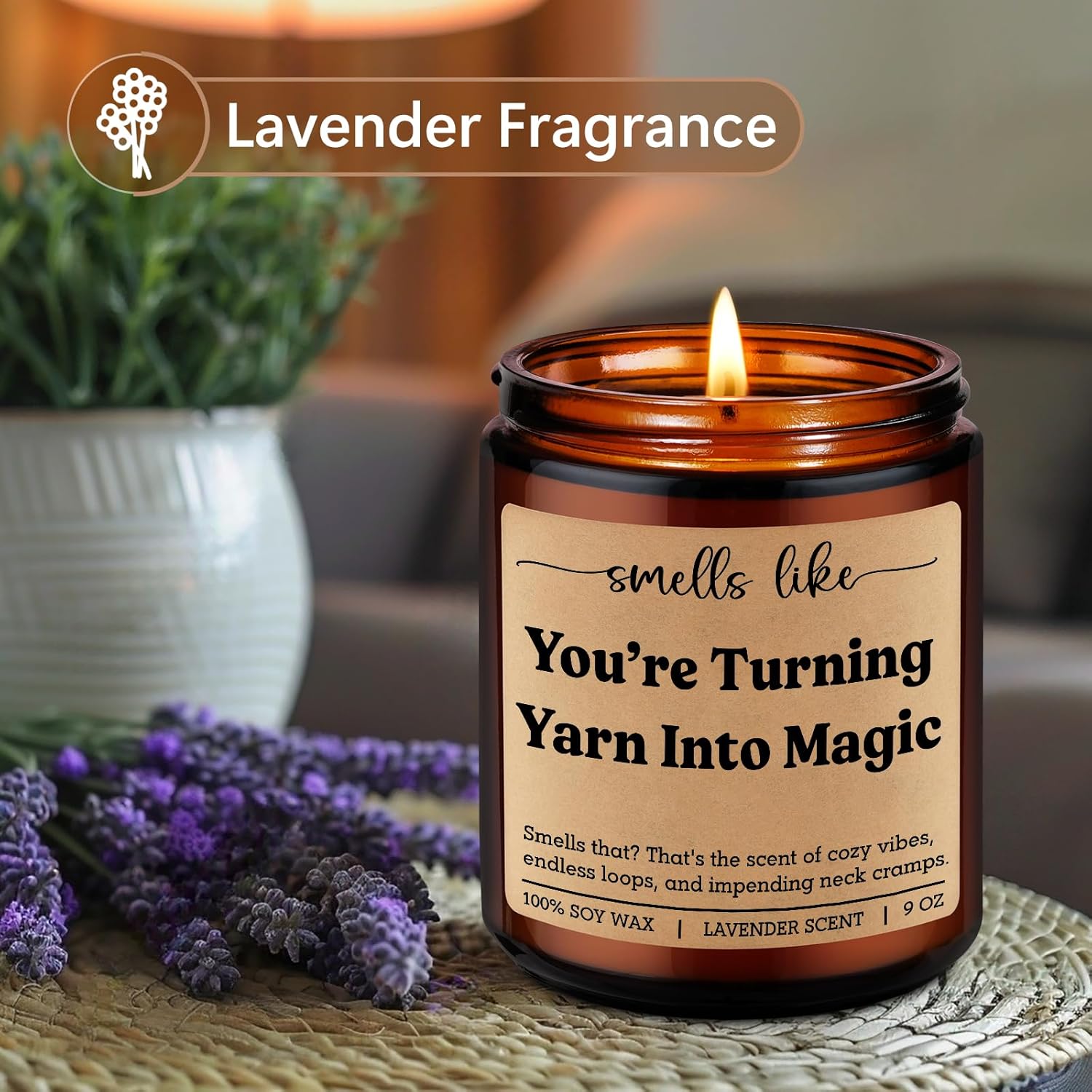 Scented Candle - Gifts For Crocheters, Knitters - Crochet Gifts, Cool Knitting Presents For Women, Friend, Mom, Men - Funny Valentine, Birthday Ideas For Crocheting Lovers, Yarn Lovers, Crafters