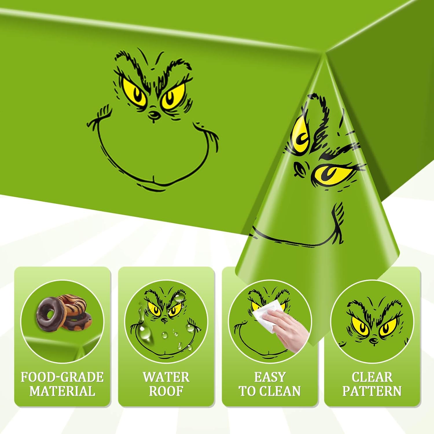 3 Packs Merry Grinchmas Tablecloths 54 X 108 Inch Whoville Christmas Xmas Winter Holiday Season Plastic Table Cover For Funny Cartoon Character Party Decoration