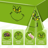 3 Packs Merry Grinchmas Tablecloths 54 X 108 Inch Whoville Christmas Xmas Winter Holiday Season Plastic Table Cover For Funny Cartoon Character Party Decoration