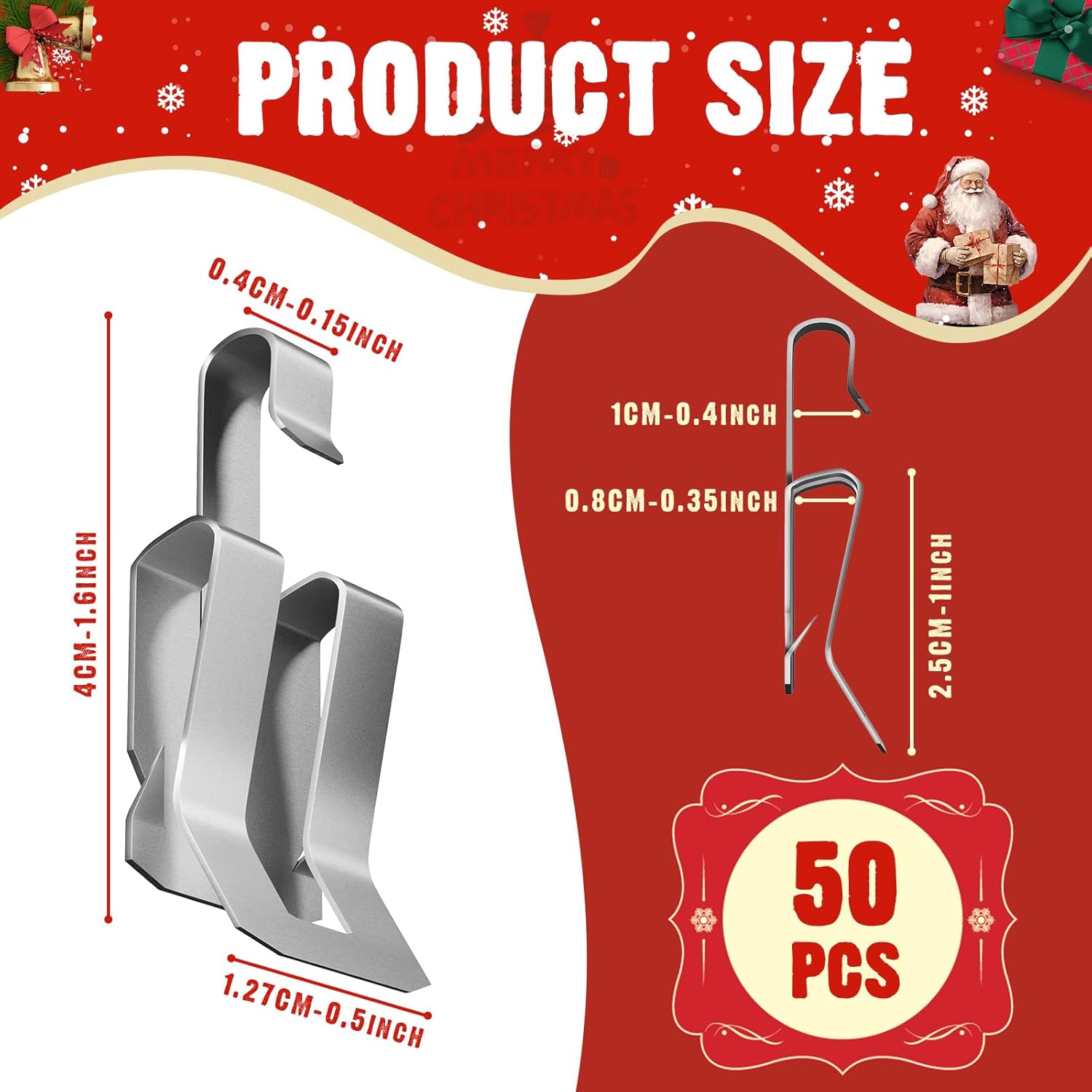 Christmas Light Clips Metal Christmas Lights Hooks For Outdoor Seasonal Lighting Gutter Clips For Eaves Hangable Festive Christmas Outdoor Decorations Christmas Holiday Decorations 50 Pcs