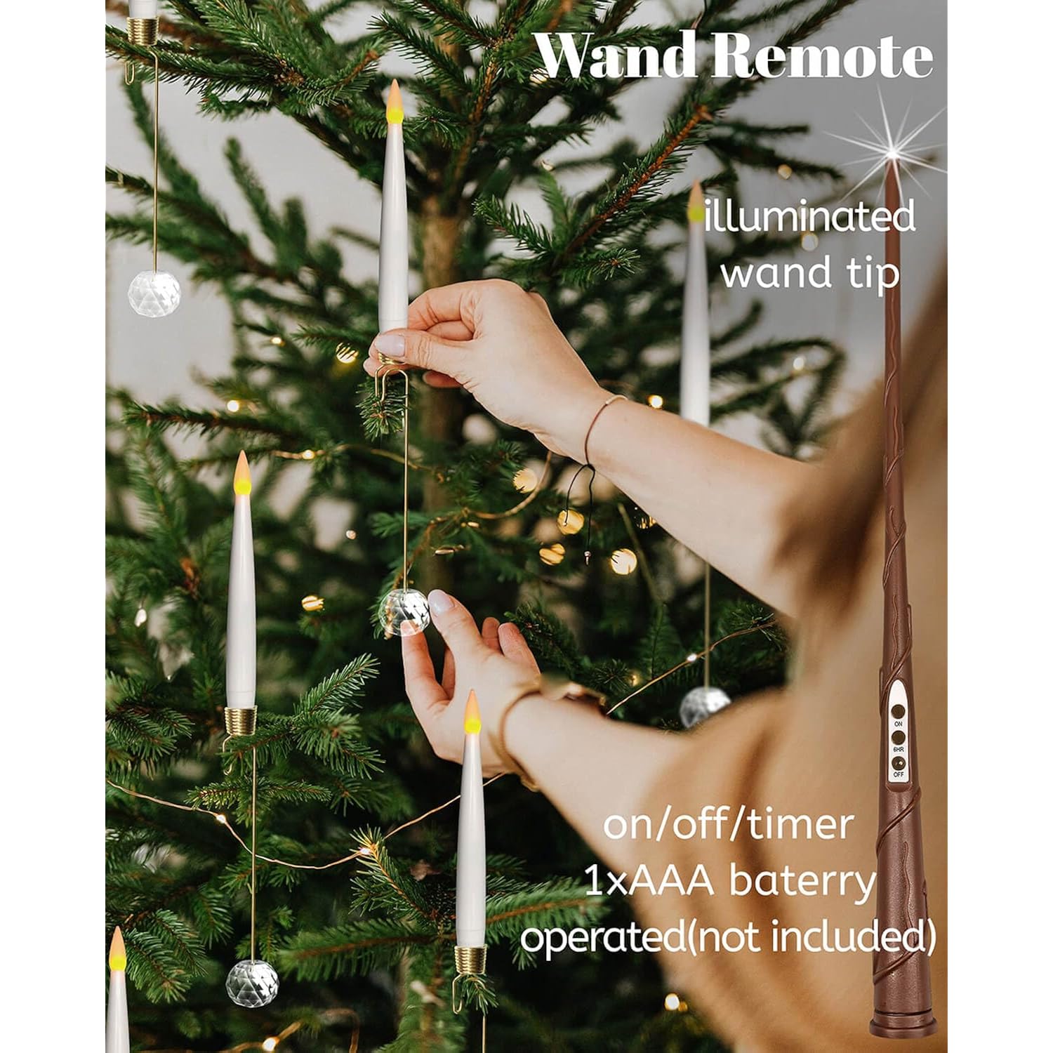 Christmas Tree Candles With Crystal Ball, Window Candle With Timer Of Wand Remote, Battery Operated Flameless Taper Candles, Flickering Warm Light, Xmas Home Ornaments, Wedding Party Décor