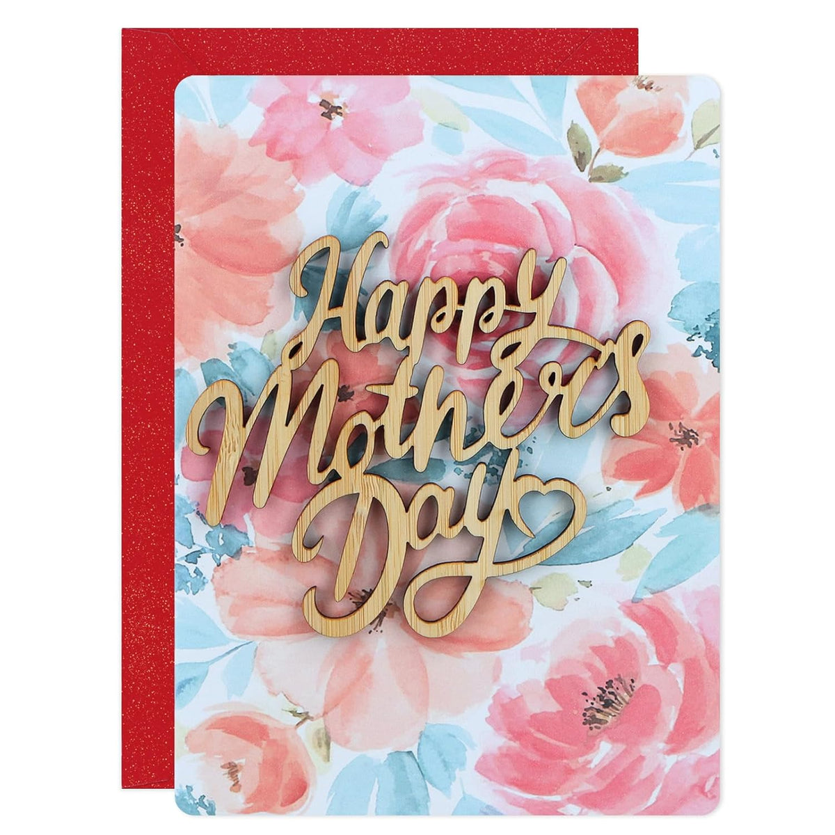 Happy Mothers Day Card - Flower Card With Envelope Wooden Text Design Thoughtful Mother'S Day Gifts For Mom Mamma Mom To Be Grandma Wife Sister