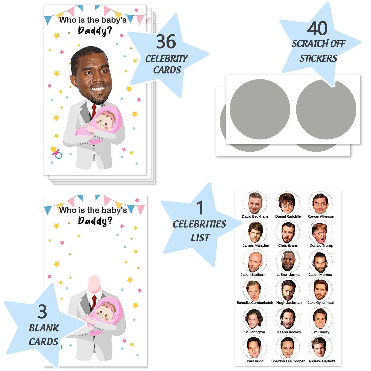 Funny Baby Shower Scratch Off Game Cards, Scratch Off Lottery Ticket Raffle Cards Baby Shower Game, Great Party Icebreak Game Ideas For Baby Shower, Who Is The Baby'S Daddy, White Suit, 40 Cards