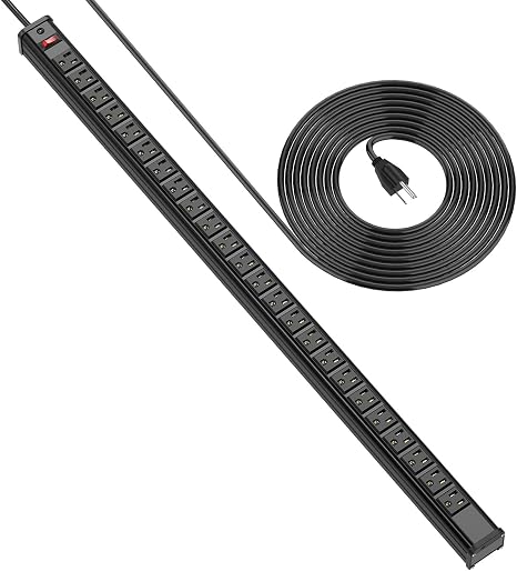 Heavy Duty 24 Outlet Metal Power Strip 10FT Cord 15A 1875W Circuit Breaker