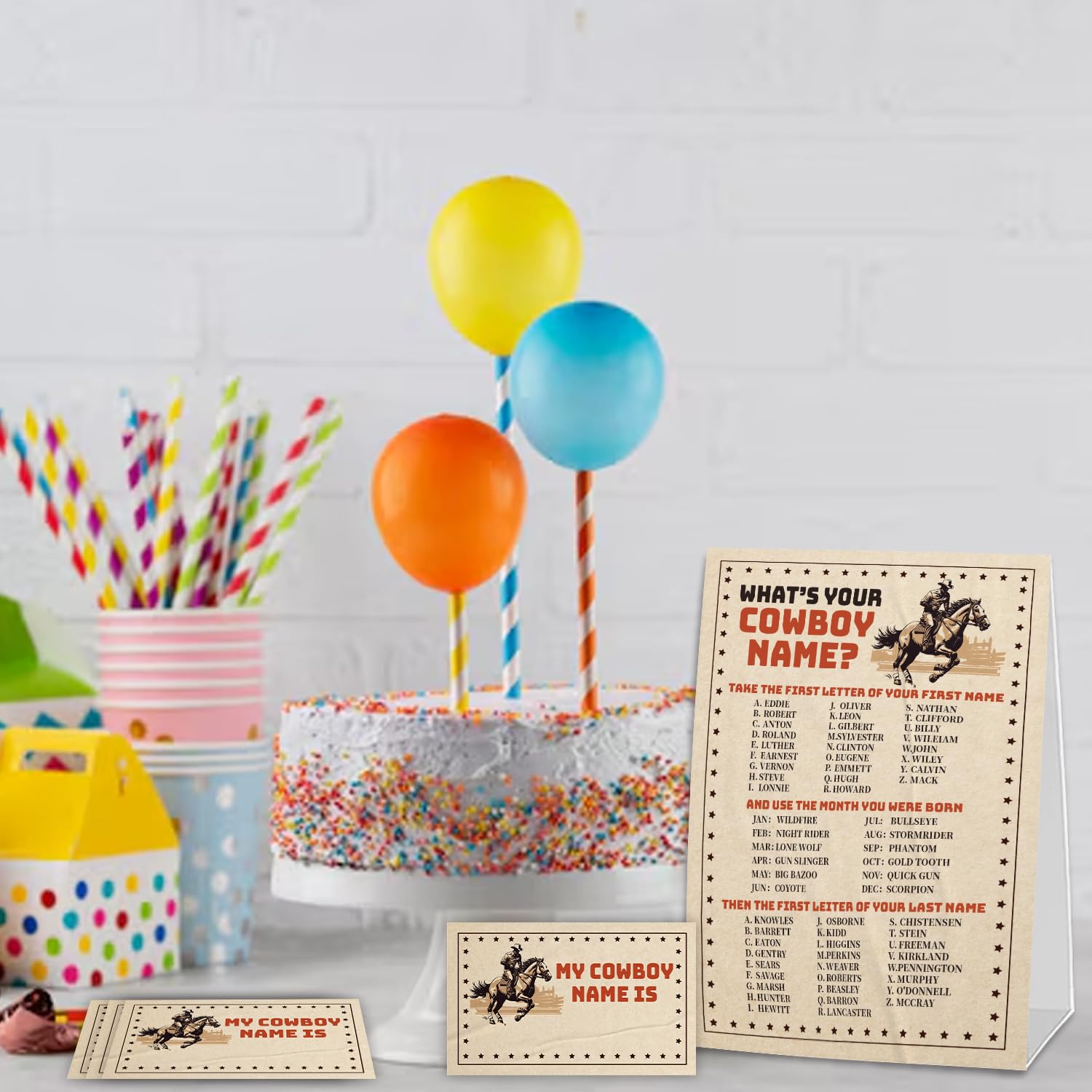 What'S Your Cowboy Name For Baby Shower Game, Birthday Party Decoration, Pack 1 Sign And 30 Name Stickers, Baby Shower Games, Gender Neutral Party Supplies(Mzg03)