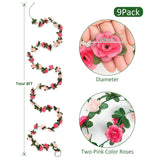 9 Pack 72 Ft Artificial Flower Garland, Fake Pink Roses Vines Silk Flowers Faux Plastic Outdoor Hanging Floral Ivy Garland Decorations For Wedding Arch Bedroom Home Wall Backdrop Room Decor
