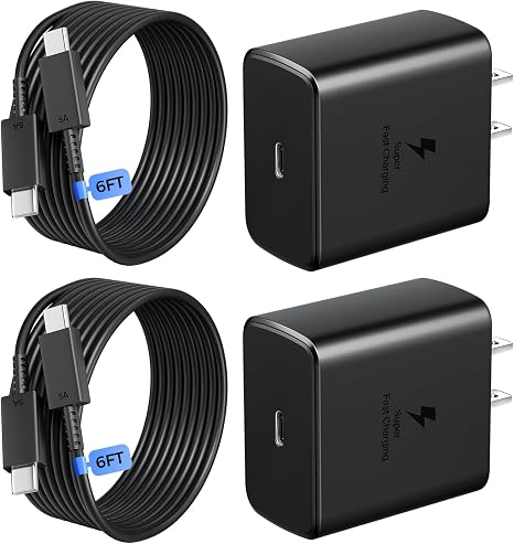 2 Pack 45W USB C Fast Charger with 6FT USB C Cable for Samsung Galaxy S26 S25 iPhone 17 16 15