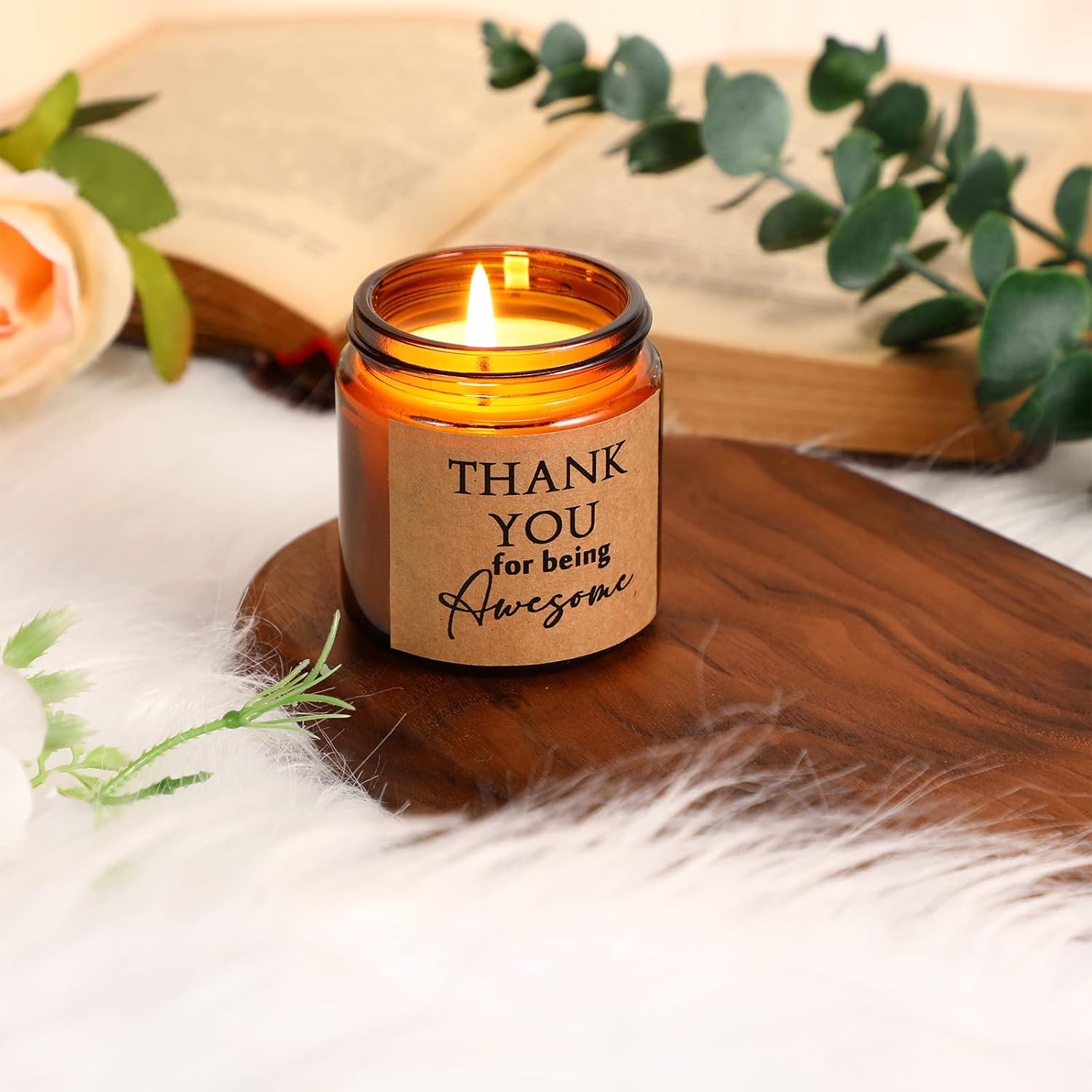4 Pcs Thank You Gifts Candles 3.5 Oz Soy Wax Scented Thank You For Being Awesome Scented Candles Employee Appreciation Gifts For Women Valentines Favors, 4 Fragrances(Classic,Brown)