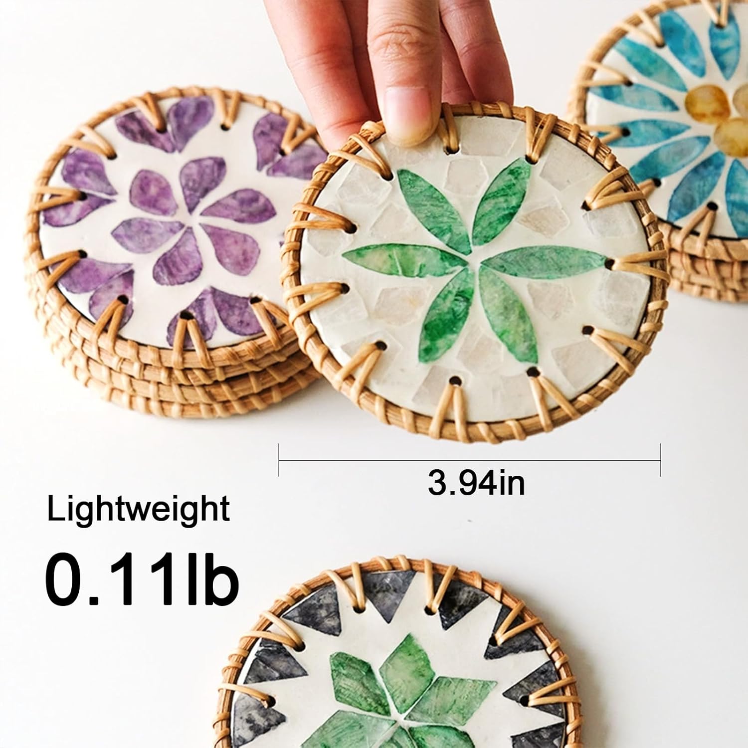 Handwoven Rattan Coasters Set Of 7 - Natural Fiber Table Protectors, Heat Resistant & Eco-Friendly For Coffee, Wine, Hot Pots (Boho Home Decor)