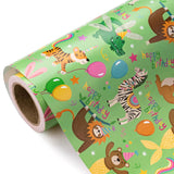 Animal Kids Birthday Wrapping Paper Roll - Mini Roll - 17 Inch X 33 Feet - Baby Animal Bday Design, Perfect For Birthday, Party, Holiday