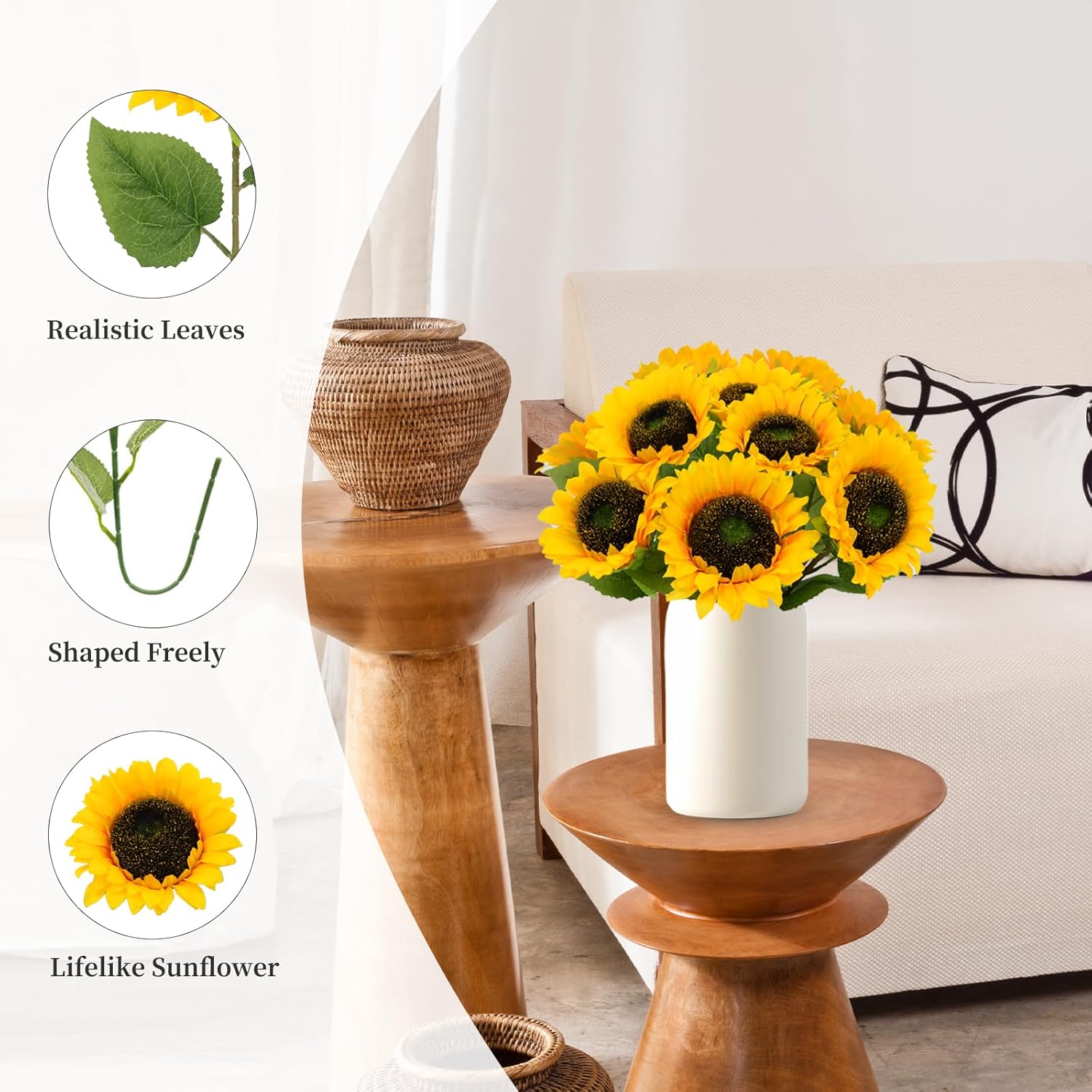 10 Pcs Artificial Sunflowers With Stems, 4 Inch Sunflowers Artificial Flowers, Faux Silk Flowers Fake Sunflower Bouquet For Vase Decor Wedding Table Home Porch Indoor Outdoor Cemetery Decoration