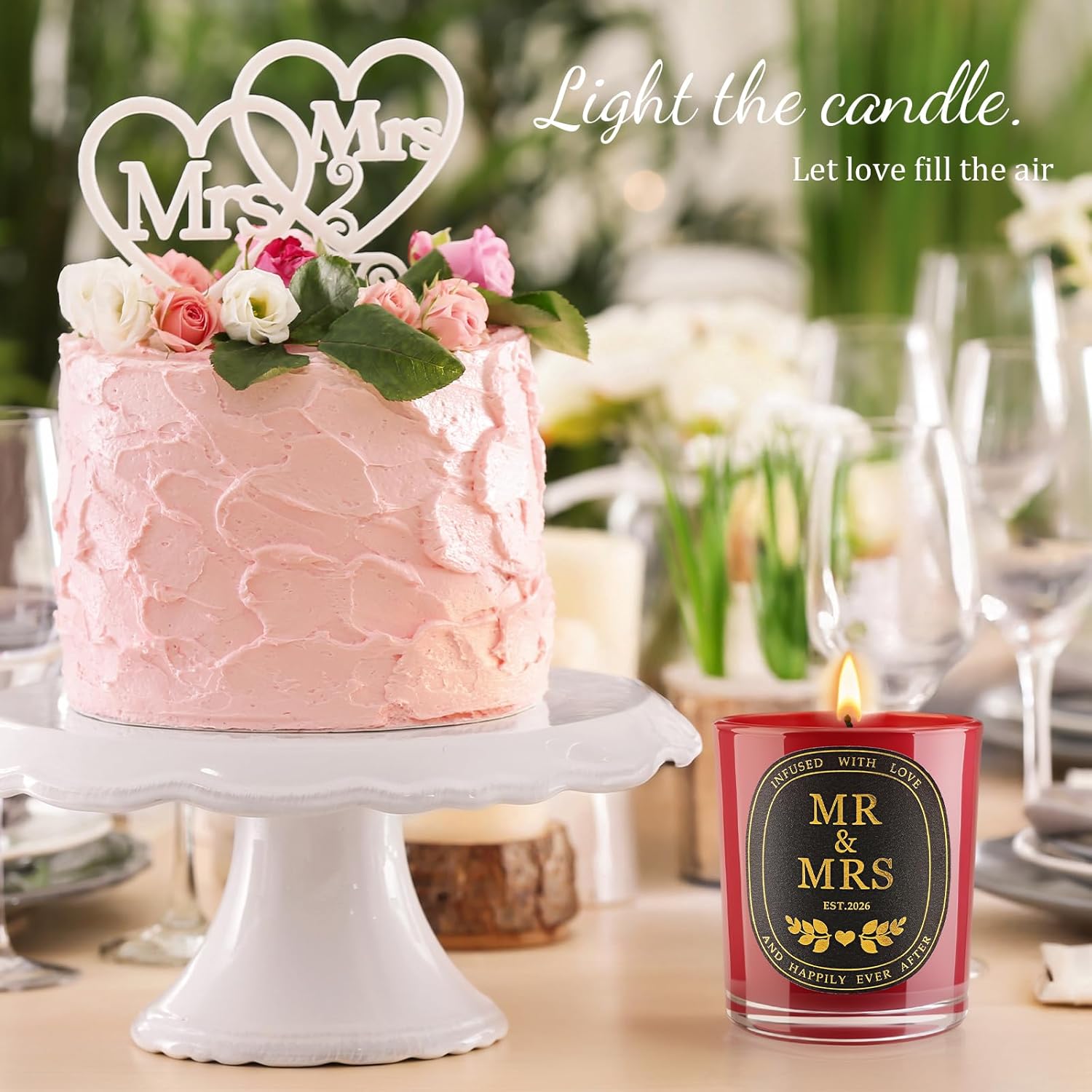 Wedding Gifts - Mr And Mrs Gifts 2026 - Wedding Gift For Couples - Bridal Shower Bride Gift For Married Newlywed - Soy Wax Scented Candle New Year Couple Glass Candle (6 Oz) Red