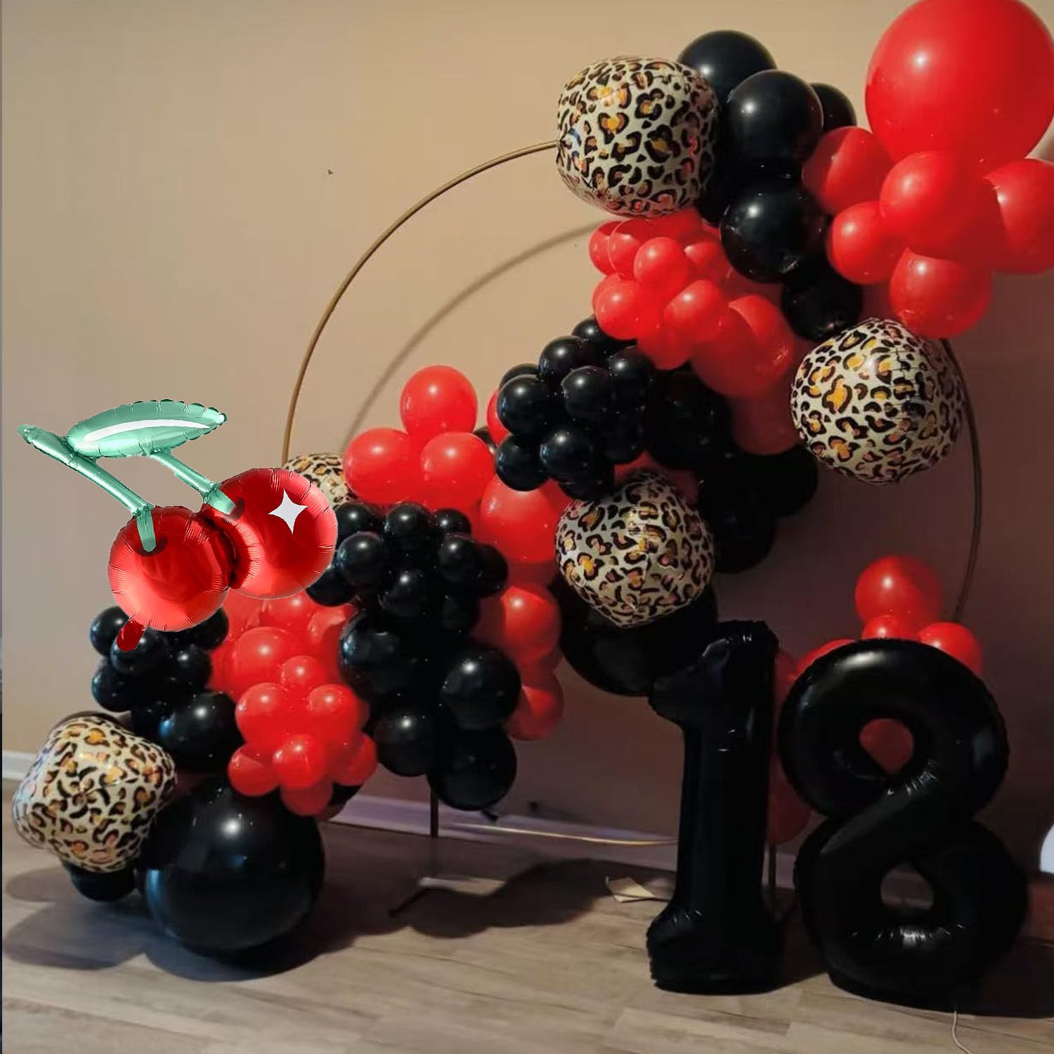 129Pcs Red And Black Cheetah Balloon Arch Kit With Leopard Print Cherry Foil Balloons For Girls Birthday Baby Shower Wedding Valentine'S Day Bachelorette Party Decorations