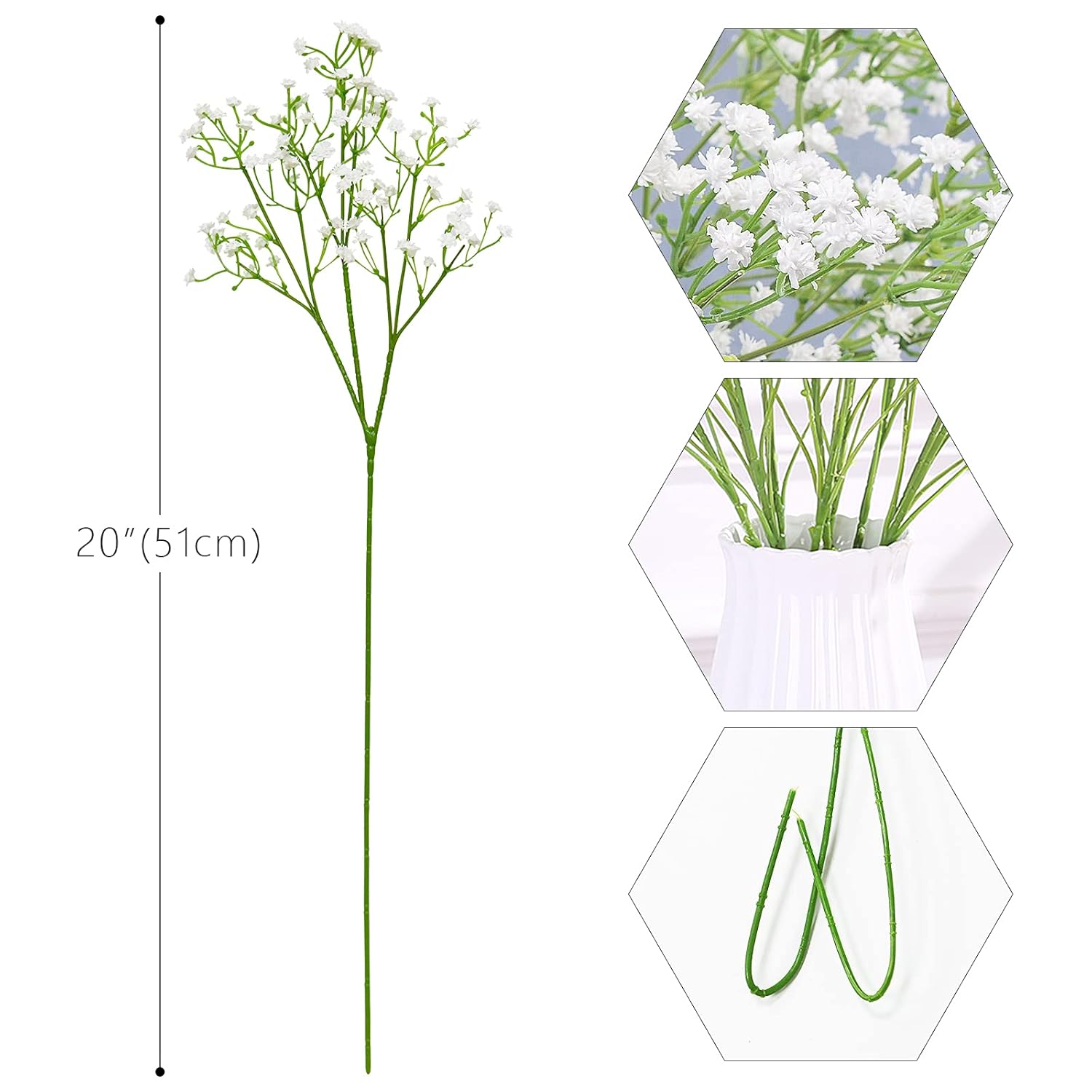 White Babys Breath Artificial Flowers Bulk, 10 Pcs Long Stem Fake Gypsophila For Wedding Bouquets Floral Arrangement Home Office Table Decoration