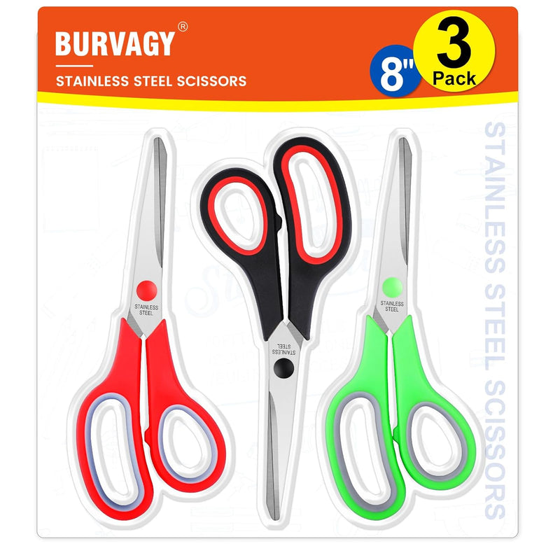 Scissors Set Of 3-Pack, 8" Scissors All Purpose Comfort-Grip Handles S