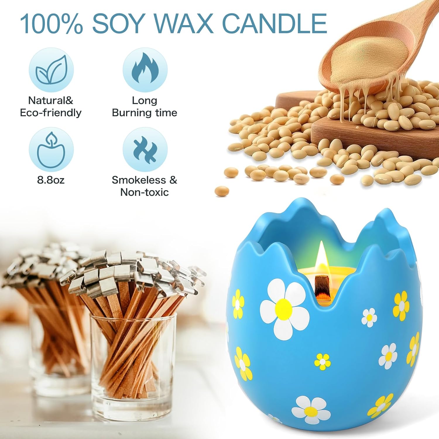 Bluebell Scented Candle For Women - 8.8Oz Spring Scented Candle With Natural Wood Wick, Long-Lasting Burning Soy Candles For Home, Spring Home Decorations Indoor, Perfect Gifts For Women
