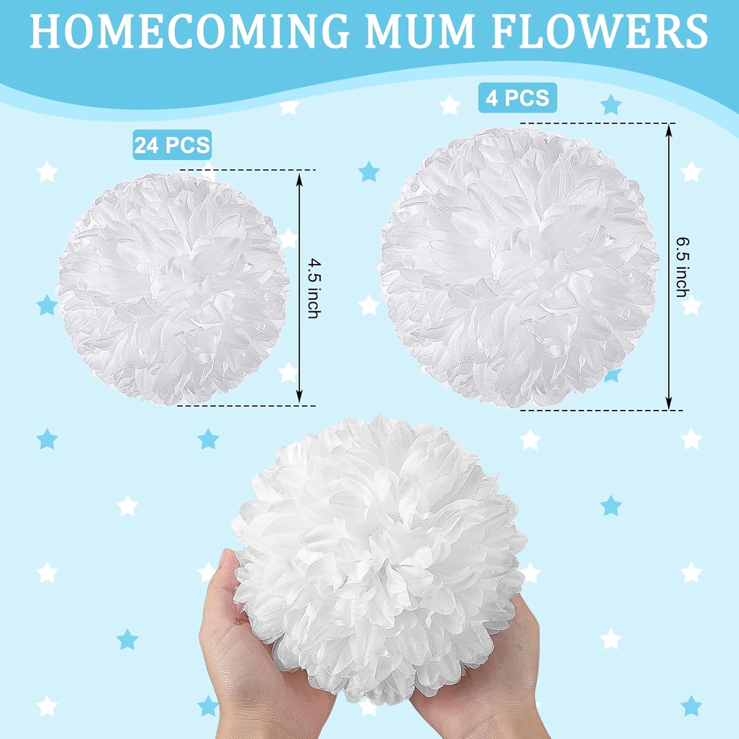 28 Pcs Homecoming Mum Flower Decoration 6.5/4.5 Inches Artificial Fake Silk Chrysanthemums Homecoming Supplies Diy Crafts For Home Back To School Week Party Decorations(White)