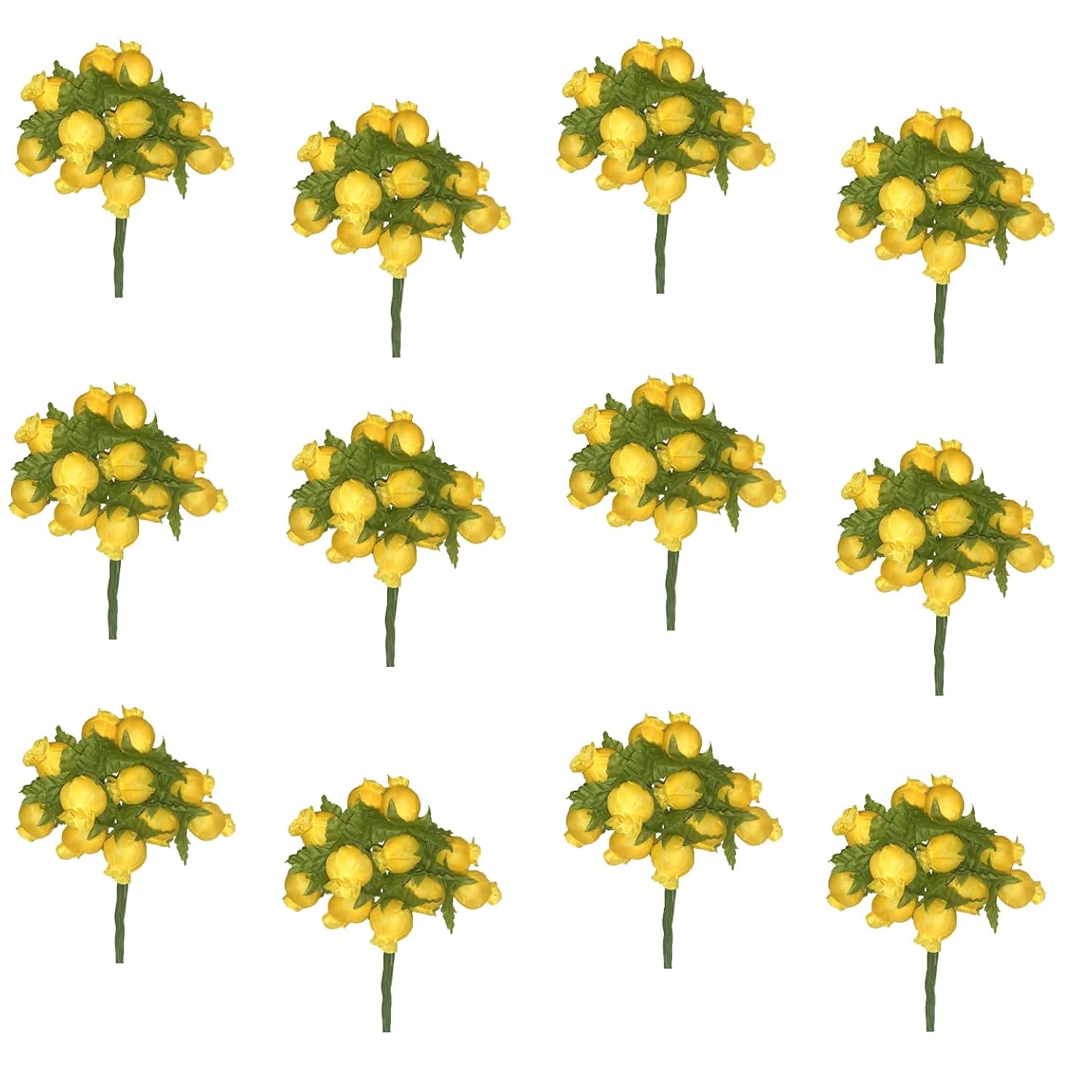 Daffodil Yellow Artificial Silk Flower Roses - 12 Mini Bouquets Of 12 Rosebuds, 144 Rosebuds Total, Wedding, Reception, Easter, Wreath