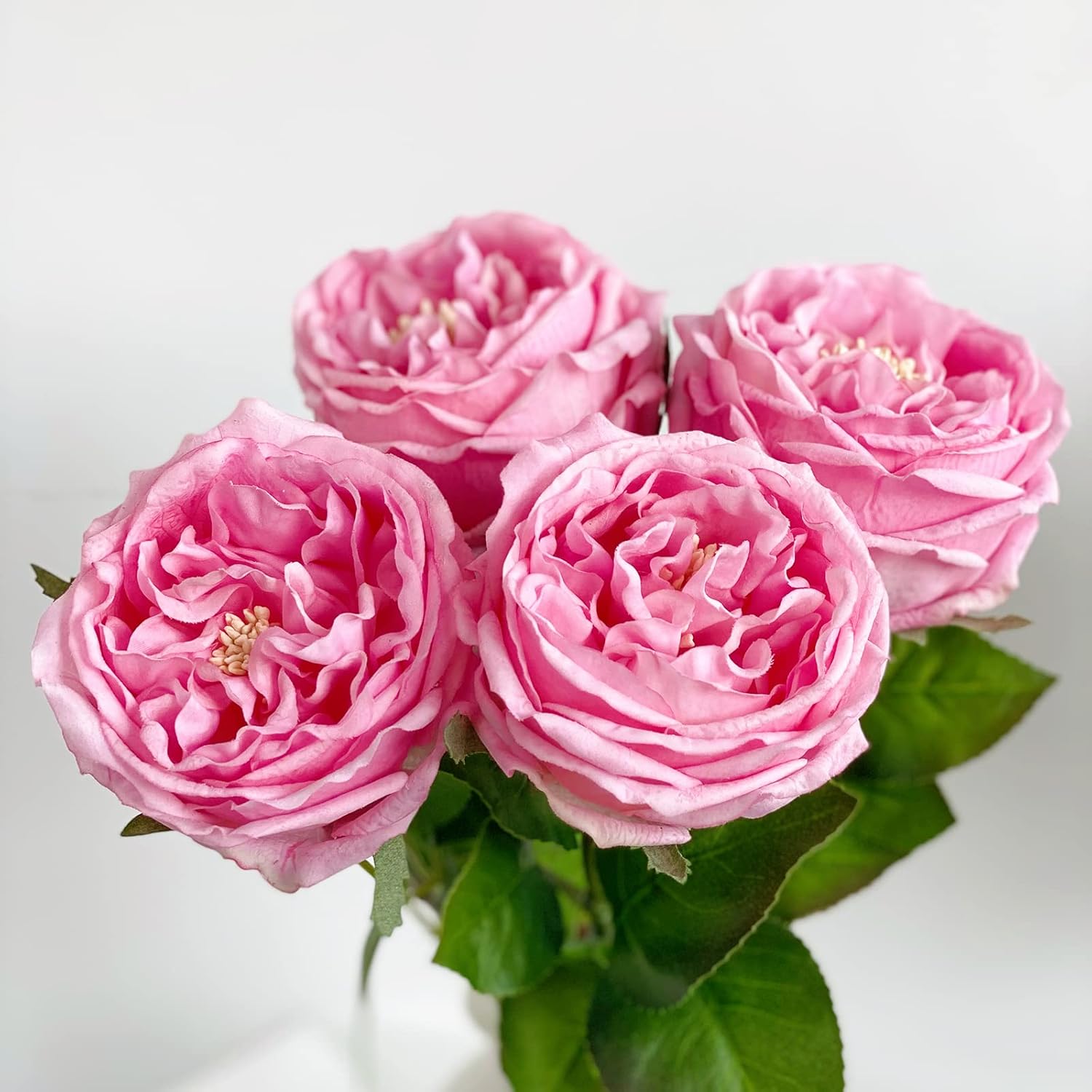 3.5'' Big Bloom Rose Artificial Flowers Pink 4Pcs Real Touch Rose Faux 17.7 Inch Long Stem Austen Roses Peonies Fake Flowers For Home Kitchen Party Christmas Flower Wedding Decor
