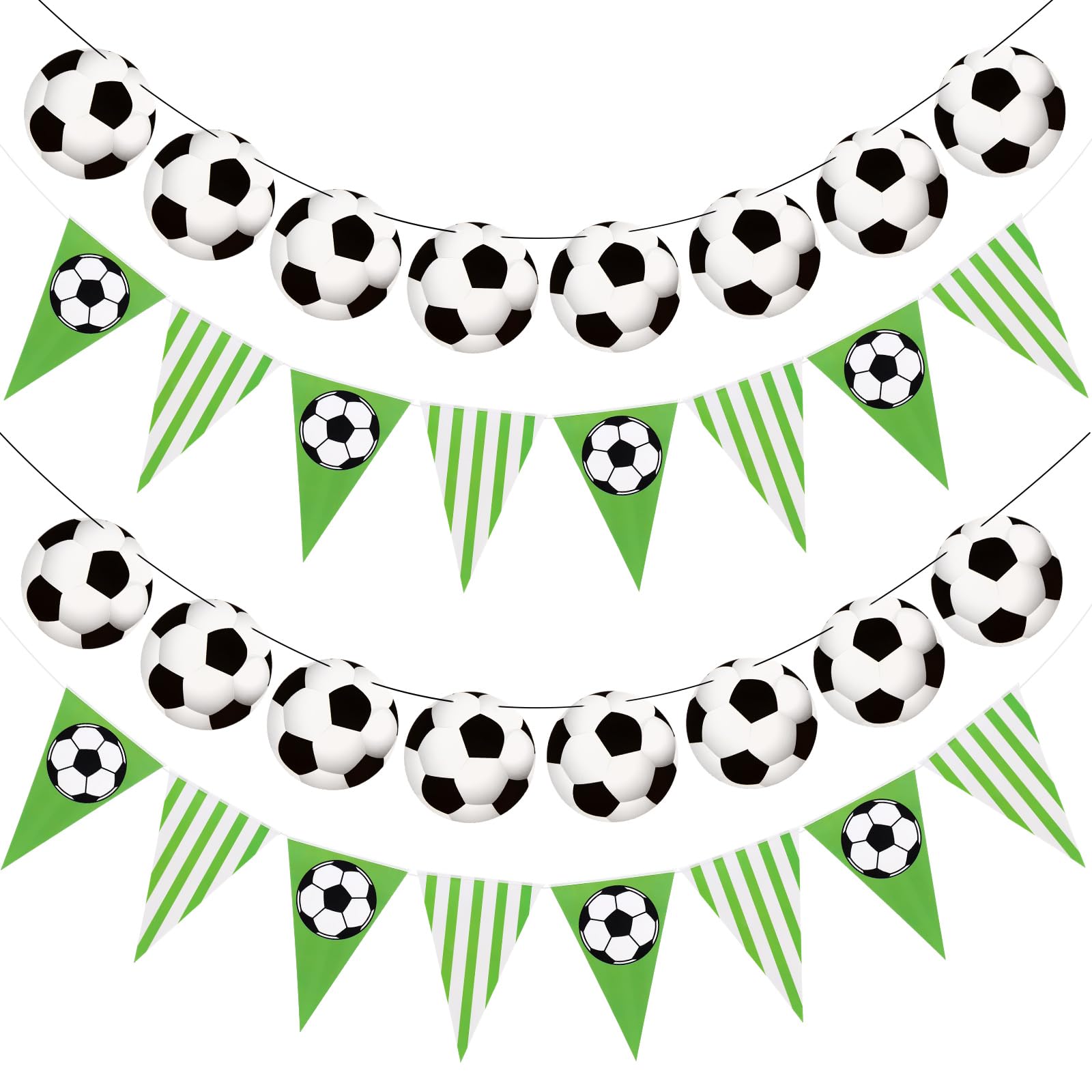 4 Pcs Soccer Banner Garland, Soccer Pennant Bunting Flag for Boys Girls Sports Ball Birthday Party Decorations