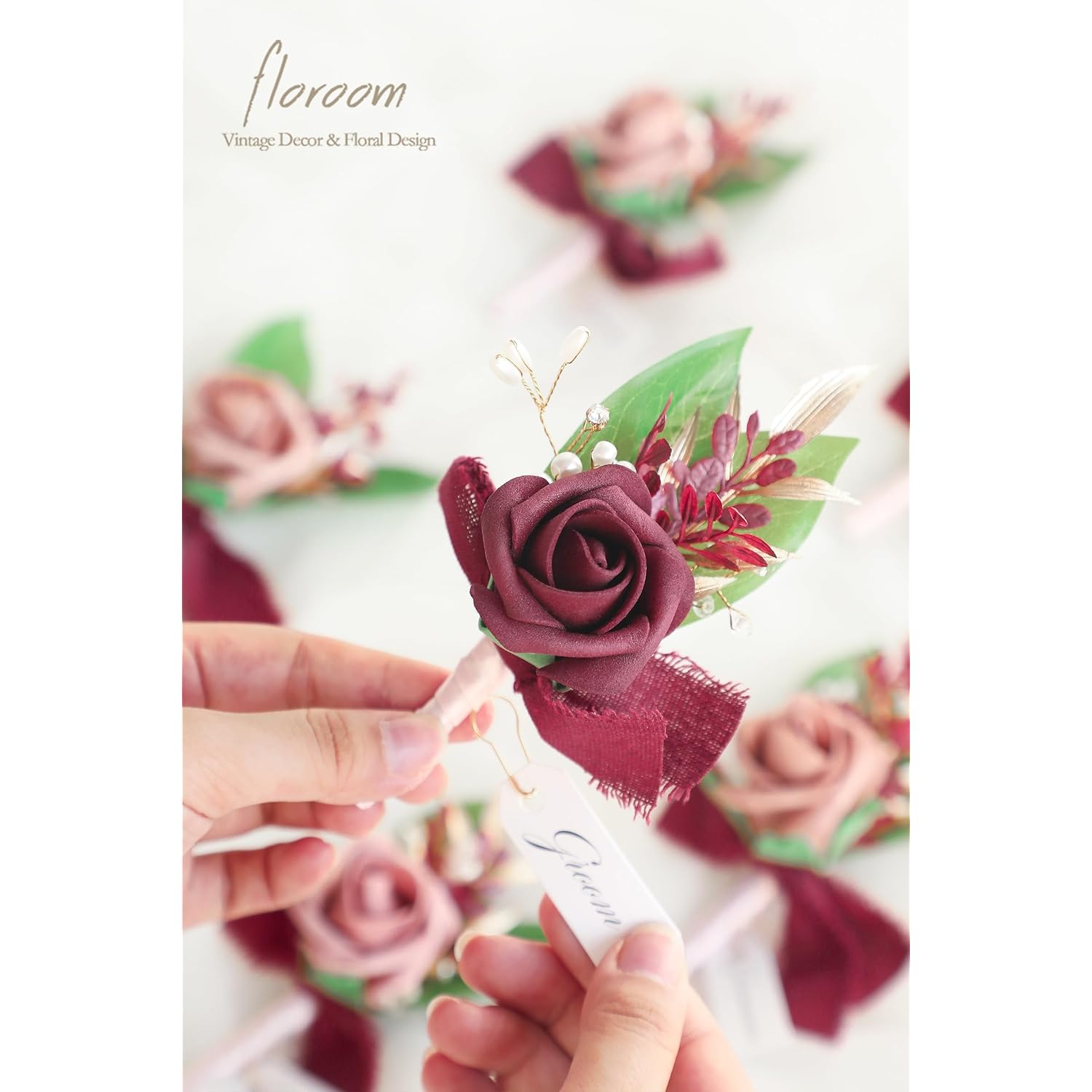 Set Of 6 Dusty Rose & Burgundy Foam Rose Boutonnieres With Pins For Men Wedding For Groom Groomsmen Wedding Ceremonies Anniversaries Formal Dinners Parties Proms