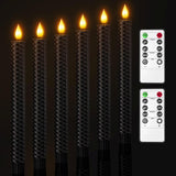 Black Flameless Taper Candles, 9.7” Real Wax Window Candles Battery Operated With Remote & Timer, Honeycomb Led Candlesticks Flickering For Room Home Christmas Valentine'S Day Decor, 6Pcs