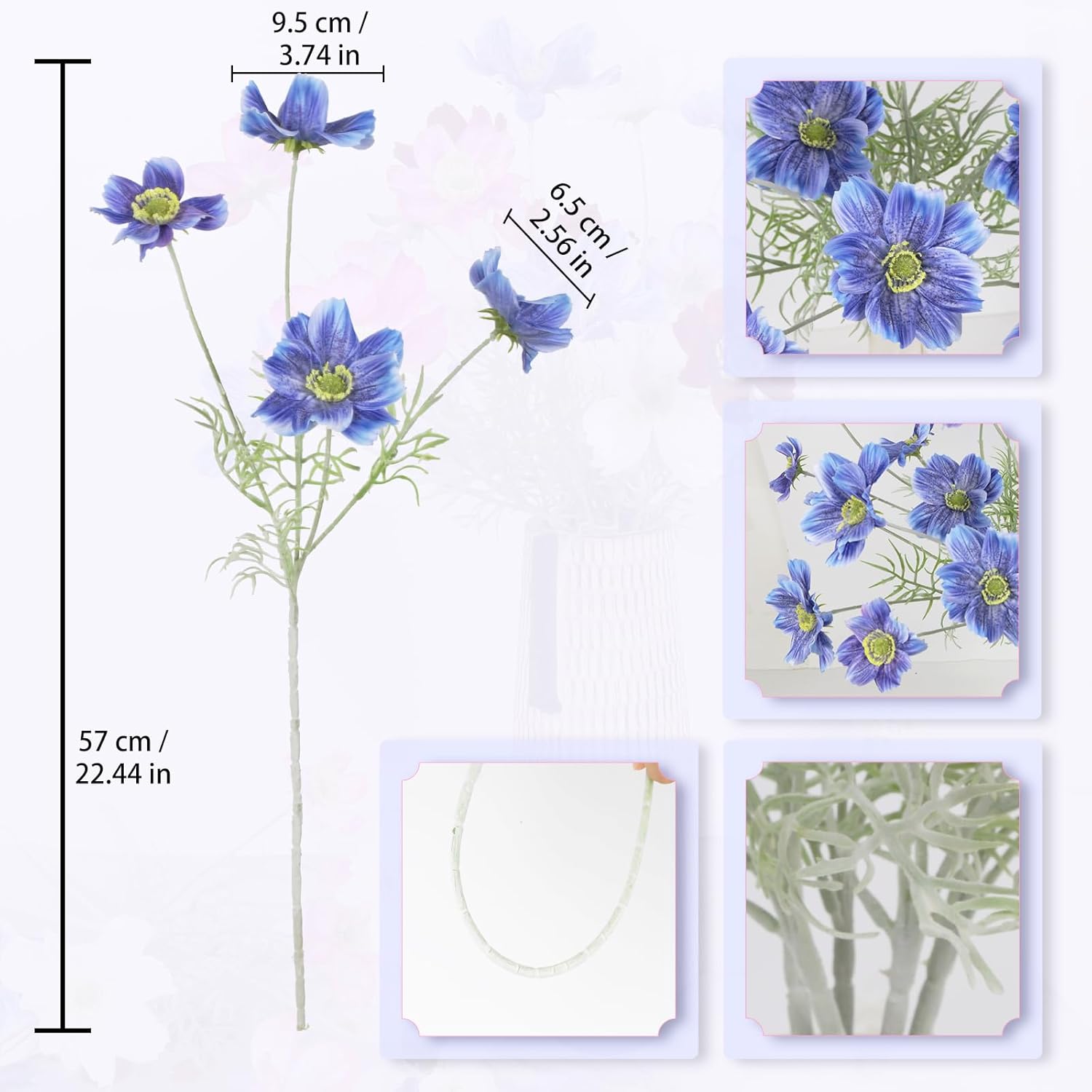 Blue Cosmos Artificial Flowers 5Pcs 22 In Silk Faux Daisies Wild Flowers With Long Stems For Vase Decor Wedding Party Aisle Home Bathroom Patio Table Centerpiece Arrangement(Blue)