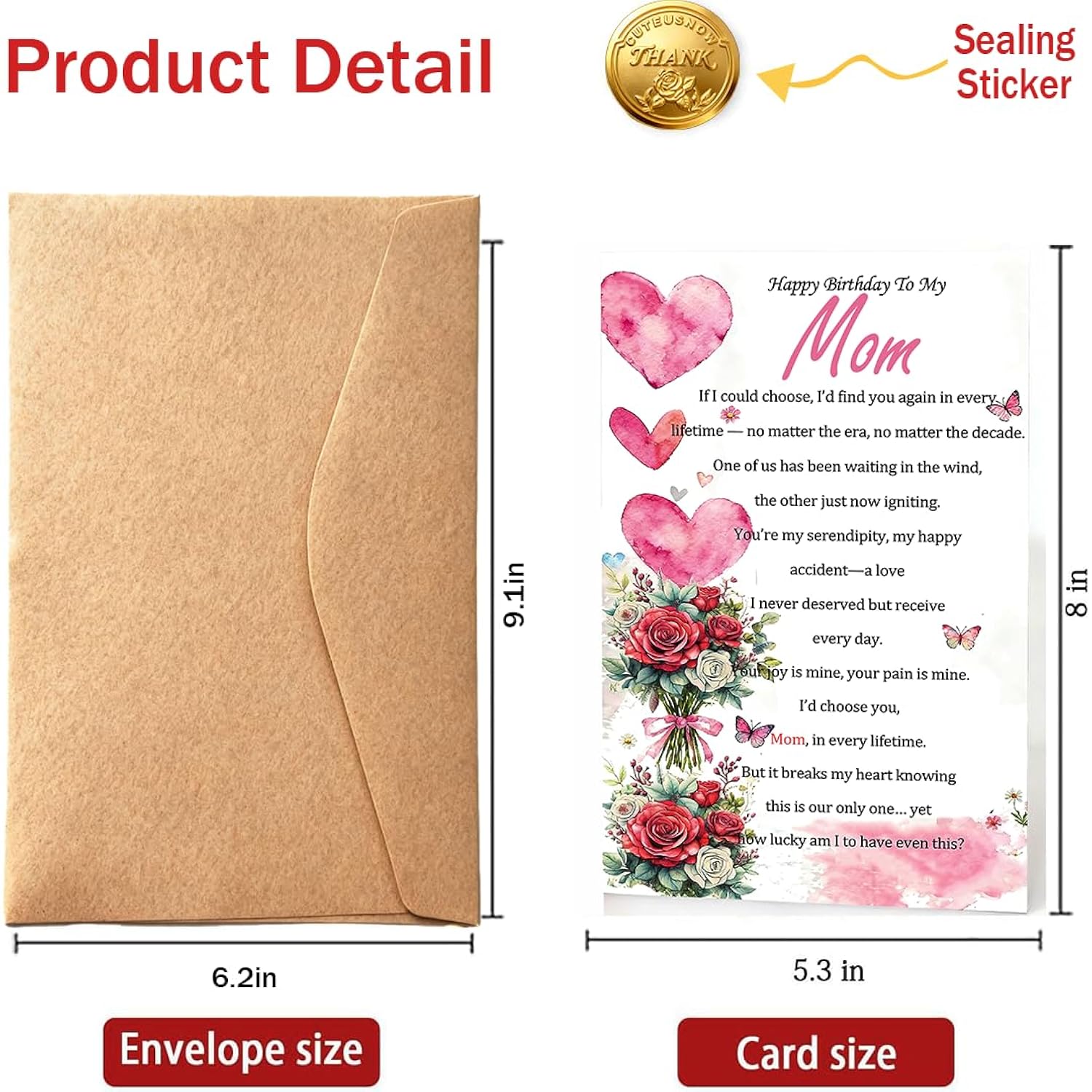 Happy Birthday Card For Mom From Daughter,Son Sentimental Birthday Cards For Mom, Mother Birthday Card With Envelope, If I Could Choose I'D Find You Again – 8X5.3 Inch