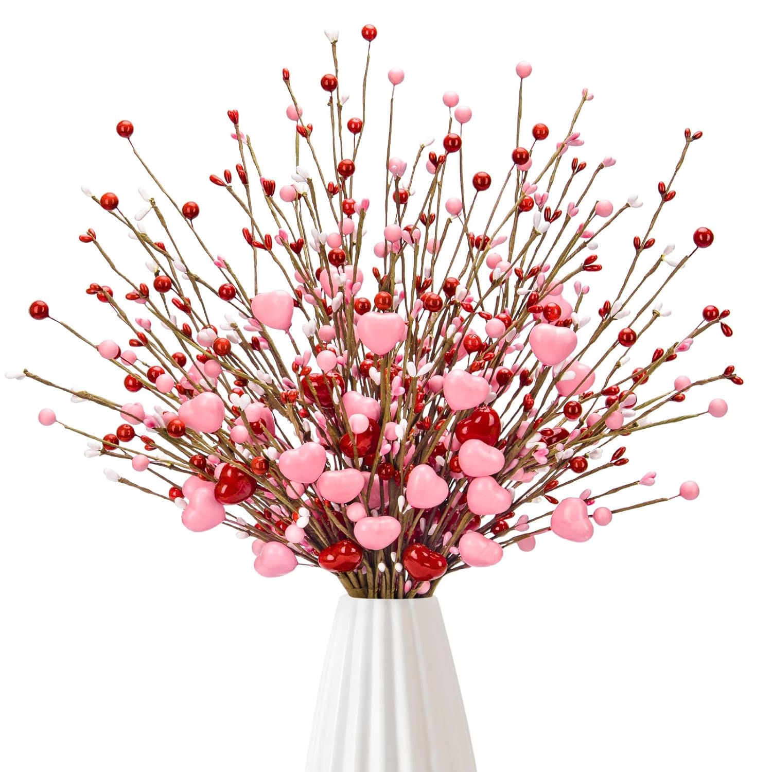 Valentines Day Decorations, Valentine Artificial Flowers Picks Pink Red Heart Shaped Berry Stems Valentines Day Gifts For Home Wedding Candlelight Dinner Anniversary Birthday Party Office Table Decor