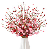 Valentines Day Decorations, Valentine Artificial Flowers Picks Pink Red Heart Shaped Berry Stems Valentines Day Gifts For Home Wedding Candlelight Dinner Anniversary Birthday Party Office Table Decor