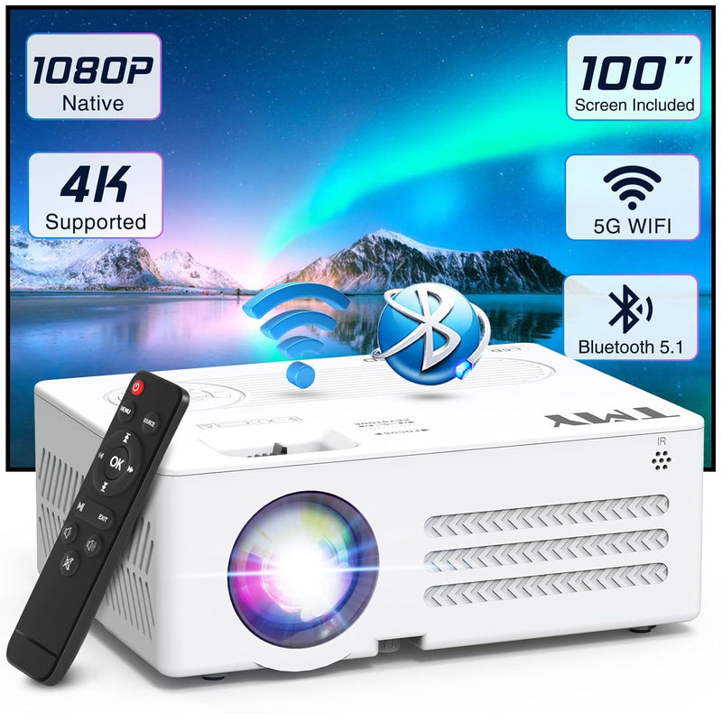 Projector With Wifi And Bluetooth100" Screen Includednative 1080P Outdoor Proj