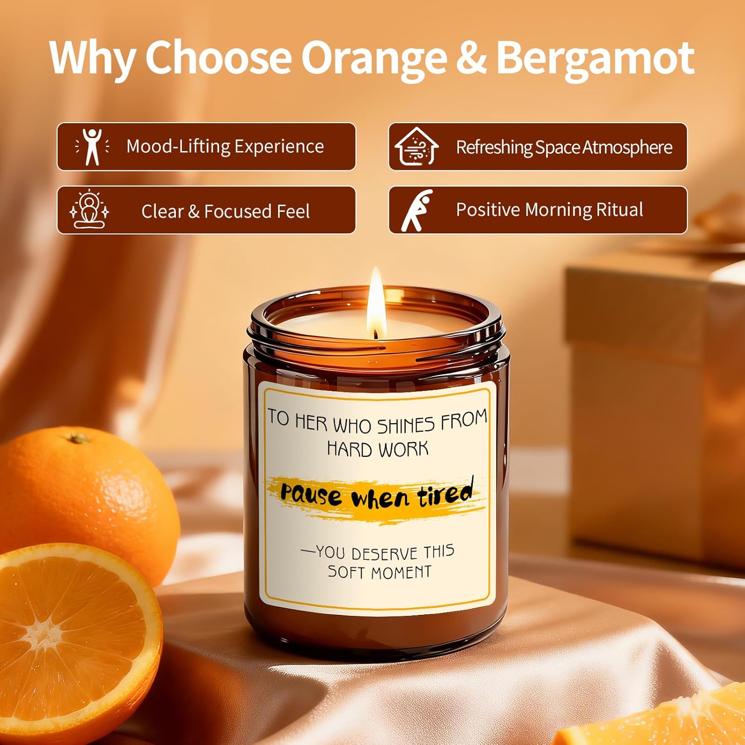 Candle Gift For Women Hard Work - Orange Aromatherapy Candle For Women, Novelty Gifts For Coworker Work Bestie - 7Oz Natural Soy Wax Candle, Unique Present With Saying, Stress Relief Relaxing Candles
