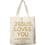 Christian Canvas Tote Bag Aesthetic Jesus Loves You Reusable Shopping Grocery Bag Beach Bag Birthday Christmas Gifts For Women
