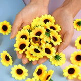 100Pcs Yellow Sun Flower Heads Decorations,Artificial Mini Daisy Decorative Flower,Sunflower Decorative Fabric Flowers,Craft Floral Embellishments For Diy Crafts Wedding Floral Arrangements