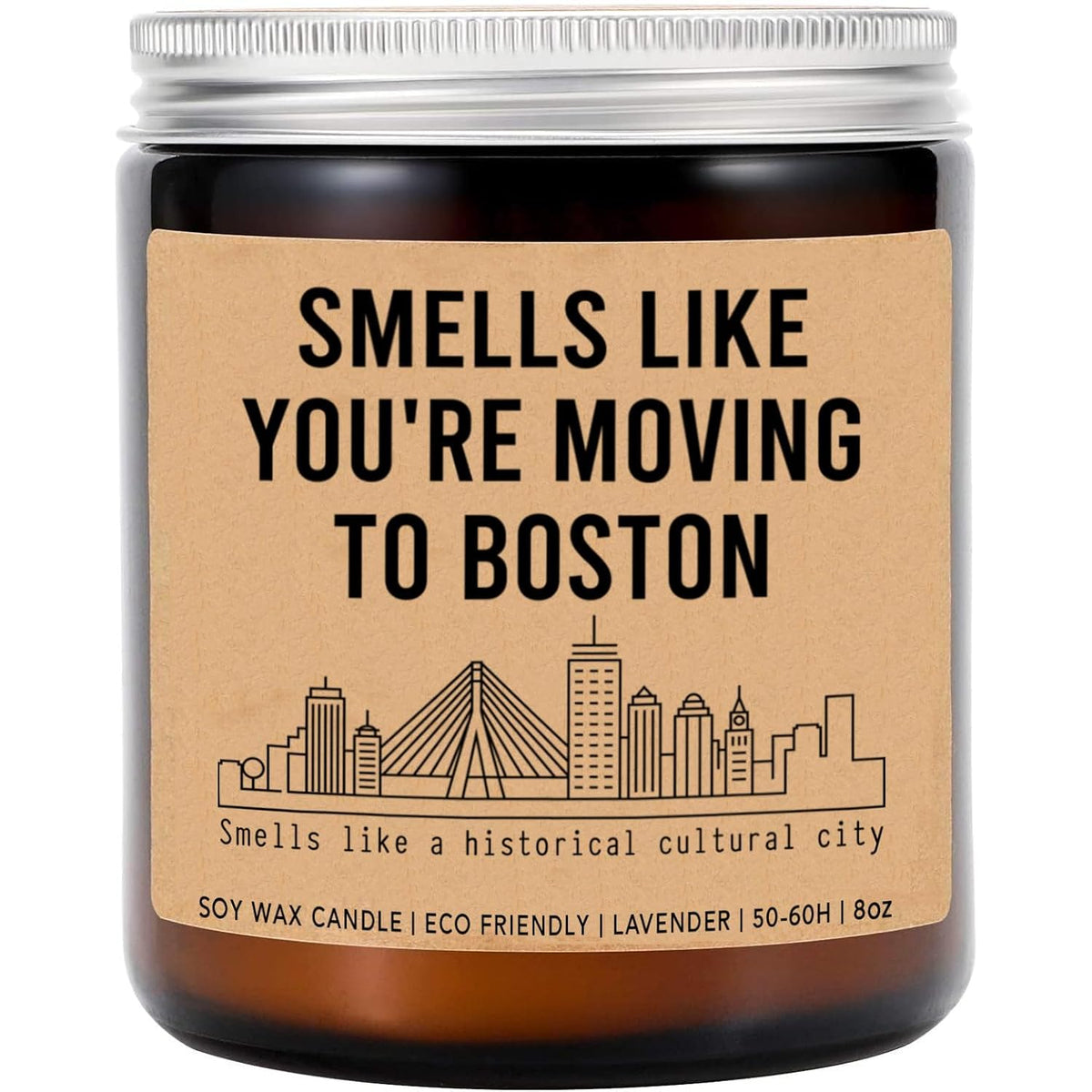 Smells Like You'Re Moving To Boston Candle - Boston Scented Soy Wax Jar Candle - Modern City Themed Home Fragrance - Lavender Scent - 8Oz - 50 Hour Burn Time